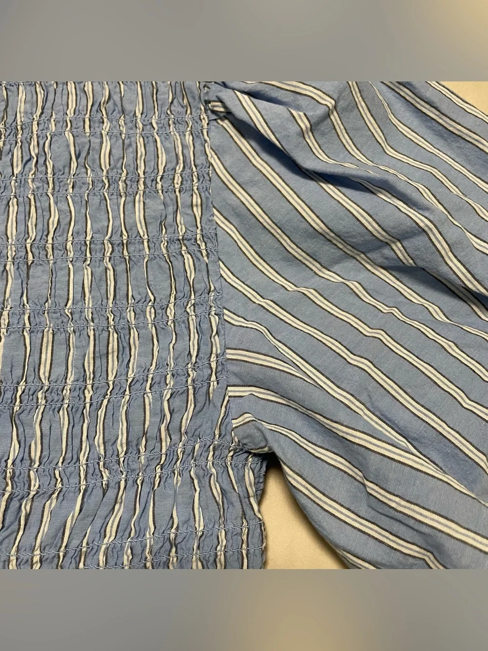Old Navy Blue Striped Smocked Peplum Puff Sleeve Top